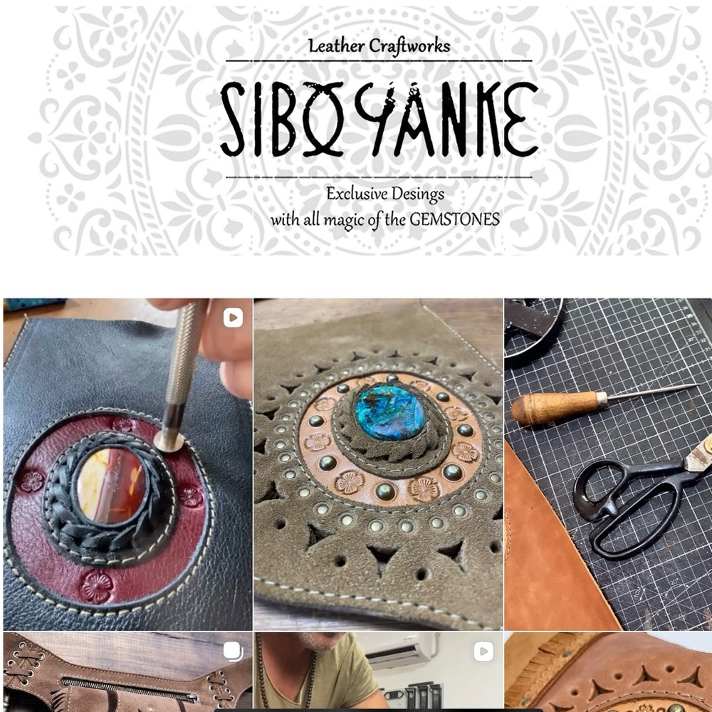 Siboyanke Handmade Leather Wallet with Gemstone Accent - Brown and Blue